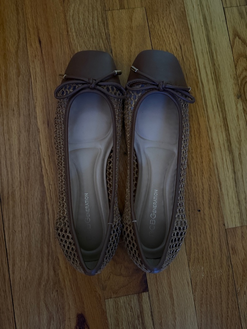 BCBGeneration Taupe Crochet Ballet Flats with Bow